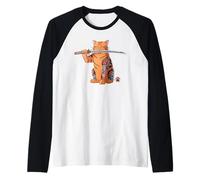 Yakuza Cat Samurai Tattoo Gráfico de gato naranja japonés Camiseta Manga Raglan