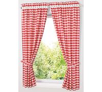 Yaland Cortinas opacas con patrón de cuadros, cortinas de casa de campo, cortinas tipo bufanda para salón con alzapaños (Alto x Ancho 100 x 100 cm, Rojo) Pack de 2