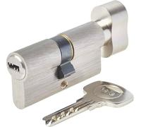 Yale 30X30BT YC1000+ -Cilindro de Cerradura 30 x 30 mm, 6 pasadores - Apertura con botón Exterior, Interior, Puerta de Entrada, 4 Llaves Reversibles, niquelado, níquel, 30x30 Bouton