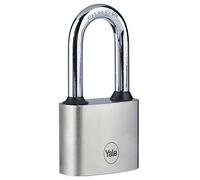 Yale Candado de disco de hierro de 40 mm, chapado en níquel, grillete largo de acero endurecido, resistencia a la corrosión extrema para uso en exteriores