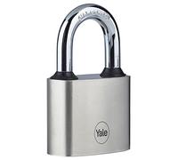 Yale - Candado de disco de hierro Y112/40/124/1 de 40 mm - Chapado en níquel - Grillete de acero endurecido - Resistencia extrema a la corrosión para uso en exteriores