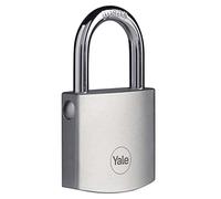 Yale Candado de seguridad en latón cromado 40 mm con arco de aleación de boro y doble bloqueo con 3 llaves reversibles incluidas