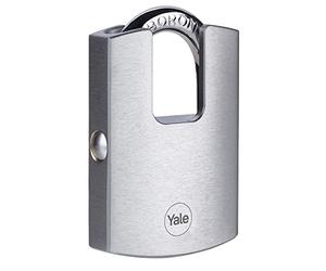 Yale candado latón cuerpo 50×70 mm arco protegido arco Ø8 mm acabado cromado 3 llaves doble cierre alta seguridad exterior puertas y cobertizos EN12320