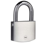 Yale candado latón cuerpo 70×54 mm arco Ø11 mm acabado cromado 3 llaves doble cierre alta seguridad exterior puertas y cobertizos EN12320