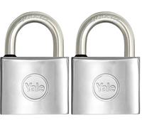 YALE Candado marino de latón Y1100030080X, ancho del cuerpo 30 mm, arco largo de acero inoxidable de 15 mm, con anillo de goma y doble sistema de cierre (Paquete de 2)