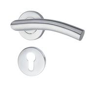 Yale Juego de manillas L 90 Curved en acero inoxidable para puerta con roseta para cilindro europeo 35-S1LC-RRCY-88-3101, acabado satinado, diseño moderno, apto para puertas interiores y exteriores