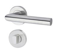 Yale Juego de manillas L 90 en acero inoxidable para puerta con pestillo de privacidad 35-S1L9-RRWC-88-3101, satinado, diseño moderno, apto para puertas interiores y exteriores