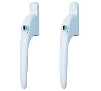 Yale Manijas de ventana universales P-2YWHLCK40N-WH, para ventanas de diestros o zurdos, husillo de 40 mm, con cerradura, empaquetadas, adecuadas para ventanas de PVC, acabado blanco, paquete de 2
