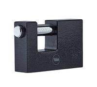 Yale Candado de persiana de hierro de 75 mm, color negro, grillete de acero endurecido, uso en exteriores