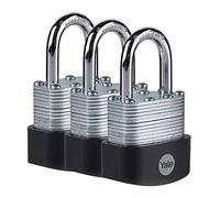 Yale Y125B/40/122/3 - Candado acero inoxidable 40 mm pack de 3 3 llaves, para exterior, EN12320, doble bloqueo antirrobo seguridad para taquilla, caja de herramientas, armario