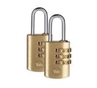 Yale Y150/22/120/2 - Candado de combinación de 3 esferas, latón, 22 mm, juego de 2 piezas