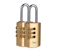 YALE Y150B/22/120/2-2 - Paquete de 2 candados de combinación de latón (22 mm) - Candado de grillete de acero interior para mochila, casillero, caja de herramientas - Cerradura de 3 diales, 1000