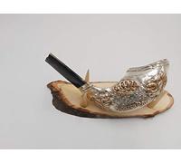 Yaliland Shofar - Chofar de cuerno de carnero chapado en plata de León de Judá de Tierra Santa + soporte de madera gratis