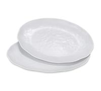 Yalin Plato ovalado grande para servir, bandeja de melamina de 16 pulgadas, ideal para restaurante, filetes, ensalada y todos los días, juego de 2 platos blancos