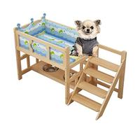 YALING Cama de Perro Cama para Mascotas de 2 Niveles, Cama elevada de Madera para Perros con escaleras y rieles, Cuenco para Perros para Mascotas pequeñas y Medianas Perrera