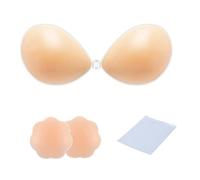 YALiya 1 Par de Protectores Mamarios de Silicona de Color Piel y 1 Par de Protectores Mamarios Pequeños en Forma de Flor Pezoneras Adhesivas Invisibles,para Sin Espalda,Corte Bajo,Vestido