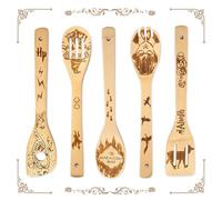 YALiya 5 Piezas Cuchara de Madera de Bambú, Cuchara de Madera Grabada, Menaje cuchara de madera, el Material es Seguro y no tóxico, Antiadherente, no Daña las Ollas y Sartenes