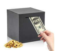 YALiya Hucha Negra de Acero Inoxidable, Hucha No para Abrir, 12x12 cm Debe Romperse para Abrir, Monedas y Billetes Caja de Ahorro Caja de Seguridad para Alcancia para Adultos