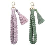 YaLiyA Llavero de Macramé Bohemio Cordón Corto macramé Llavero Pulsera Boho macramé Llavero Mujer Cordón de Muñeca Pulsera Corto Cordón Trenzado Llavero Borla Colgante 2 Piezas