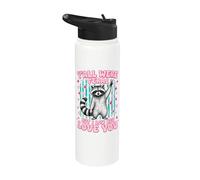 Yall Were Feral But I Low Key Love You Funny Raccoon Teacher Stainless Steel Insulated Water Bottle