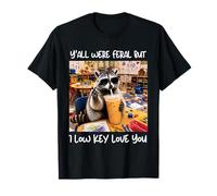 Y'all were Feral But I Low Key Love You Raccoon Iced Coffee Camiseta