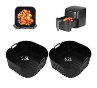 Yallmie 2 Piezas Molde Silicona Freidora de Aire para Philips NA230/COSORI, 21cm Reutilizable Cuadrado Silicona Recipiente Air Fryer Accesorios, 5.5L y 6.2L Bandeja Recipientes para Freidora