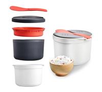 Yallmie 2L Olla Arrocera para Microondas, 18.5x13cm Arrocera Microondas Pequeña con Tapa, Olla de Vapor y Cucharas, Vaporera de Arroz Microondas para Arroz y Grano, sin BPA Apta para Lavavajillas (A)