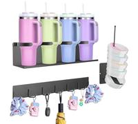 Yallmie 4 Ranuras Portavasos Magnéticos para Nevera, Organizador de Botellas de Agua, Estante Magnético de Almacenamiento con Ganchos Porte-Gobelet Suspendu Pour cuisine (3er Set)