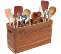 Yallmie Bote para Utensilios de Cocina Madera, Portarcubiertos de Madera con 3 Compartimentos Recipiente para Utensilios de Cocina para Cucharas, Horquillas, Cuchillos y Almacenamiento de Utensilios