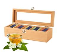Yallmie Caja Infusiones Madera, 30 * 10 * 6.5cm Cajita Para Guardar Infusiones con Tapa de Cristal Caja Te de Madera Con 5 Compartimentos Para Infusiones Y Bolsitas de Te Especias Café