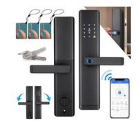 Yallmie Cerradura Inteligente Puerta Interior, 6 en 1 Smart Door Lock con 2 llaves y 3 tarjetas IC, cerradura de huella digital Puede Wifi y Tuya para Interior Cerraduras de Puertas Existentes