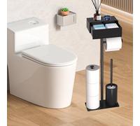 Yallmie Portarrollos de Papel Higiénico de Pie, Soporte para Papel higiénico con Cajón, Escobillero y Portarrollos Acero al Carbono Soporte para Papel Higiénico, Toilet Paper Holder sin Taladro