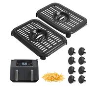 Yallmie Sartén de Parrilla para Freidora de Aire Ninja Foodi AF400EU 9,5L Dual Zone Freidora de Aire, 2 Paquetes de Repuesto para Freidora de Aire de Placa de Parrilla con Parachoques de Goma