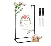 Yallmie Soporte para Letreros de Boda, 73x53x123cm Soporte para Letrero de Bienvenida de Boda con 4 Correas de Cuero, Caballete para Cartel de Boda de Metal Caballete de Exhibición Para Arte, Pintar