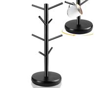 Yallmie Soporte Tazas Giratorio de 360°, Negro Árbol para Tazas con 6 Ganchos Soporte de Madera para Tazas Soporte para Tazas de Café con Base Engrosada para Hogar Cocina,Oficina Coffee Corner