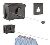 Yallmie Tendedero Retráctil Ajustable 5,1M, Acero Inoxidable Extensible Pared, Línea de Ropa Invisible para Balcón, Carga de 20 Kg (Línea Simple Negra)