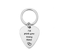 YALLNASL Regalos de cumpleaños y Navidad para parejas - I'd Pick You Every Time - Púa de guitarra para hombres, mujeres, novio, novia, púa de guitarra, llavero, regalo musical del día de San Valentín