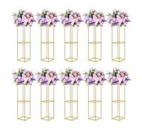 YALLOVE 10 soportes de metal para flores de 80 cm, soporte de jarrones dorados con hojas acrílicas transparentes, estante de exhibición geométrico para decoraciones de fiesta de boda
