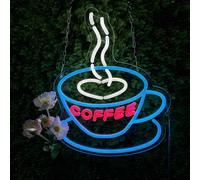 YALLOVE Placa de neón regulable con mando a distancia para café, tienda, cafetería, restaurante, decoración de pared (corte en forma de letras, 43 x 33 cm)