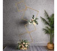 YALLOVE Soporte Cuadrado de Metal de 1,9 m de Alto, Soporte de Arco Dorado con 4 Niveles, Guirnalda de Centro de Mesa para Bodas, compromisos, Eventos, decoración de Fiestas