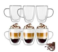 YALYAYA Juego de 6 vasos térmicos para latte macchiato, 450 ml, de doble pared, de vidrio de borosilicato, modernos, capuchino, tazas de café, vasos de té con asa