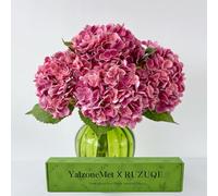 YalzoneMet 3 hortensias artificiales de 21 pulgadas, color rojo rosa, natural, realista, de tacto real, flores de imitación grandes, hortensias magenta para el hogar, baby shower, fiesta, boda,