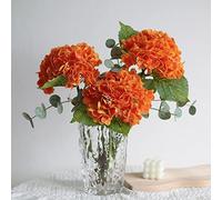 YalzoneMet RUZUQE - Hortensias artificiales de otoño, color naranja, 3 piezas, flores de látex naturales realistas de 21 pulgadas de largo, hortensias para el hogar, al aire libre, jardín, decoración