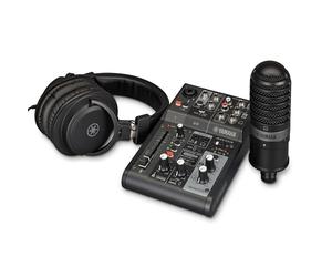 Yamaha AG03MK2 Paquete de Transmisión en Vivo Todo en Uno, Incluye Mezclador de 3 Canales, Micrófono de Condensador y Auriculares, para Windows, Mac, iOS y Android, en Negro