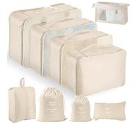 YAMAIDUO Organizador Maleta, 9 Piezas Bolsas Organizadoras Maleta, Impermeables Packing Cubes Resistentes al Desgarro, Travel Essentials para Ropa, Zapatos, Ropa Interior, Cosméticos, Beige