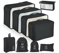 YAMAIDUO Organizador Maleta, 9 Piezas Bolsas Organizadoras Maleta, Impermeables Packing Cubes Resistentes al Desgarro, Travel Essentials para Ropa, Zapatos, Ropa Interior, Cosméticos, Negro