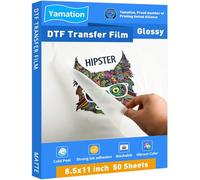 Yamation DTF - Película de transferencia brillante: 8.5 x 11 pulgadas, 50 hojas de papel PET brillante, transparente, película de transferencia directa a película para camiseta