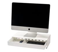 Yamazaki 10187 Tower Soporte para Monitor con cajón, Color Blanco, Acero/imán/Polipropileno/Silicona/poliéster, Minimalista, 24-41 x 50 x 12,8 cm (Largo x Ancho x Alto)