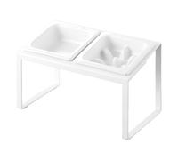Yamazaki 10241 Nooks - Tazones de alimentación Inclinados con Soporte y Soporte antienredos, Color Blanco, Acero/Silicona/cerámica, Minimalista, 15,5 x 29 x 17,6 cm (Largo x Ancho x Alto)