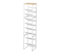 YAMAZAKI 1491 Tower Botellero de Madera de 8 Niveles, Blanco, Acero/Madera/Silicona, minimalistisch, 19,3 x 20 x 88,5 cm (L x A x A)